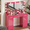 47.2"Vanity Desk with Large Mirror, 3 Colour Lighting Modes, Adjustable Brightness, Dresser with 3 Drawers & 2 Vertical Cabinets, Makeup Vanity Table for Women & Girls (Rose Pink)