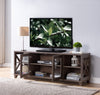 Home 60" TV Stand with Four Side Shelves and Transparent Center Storage Cabinet in Walnut Oak