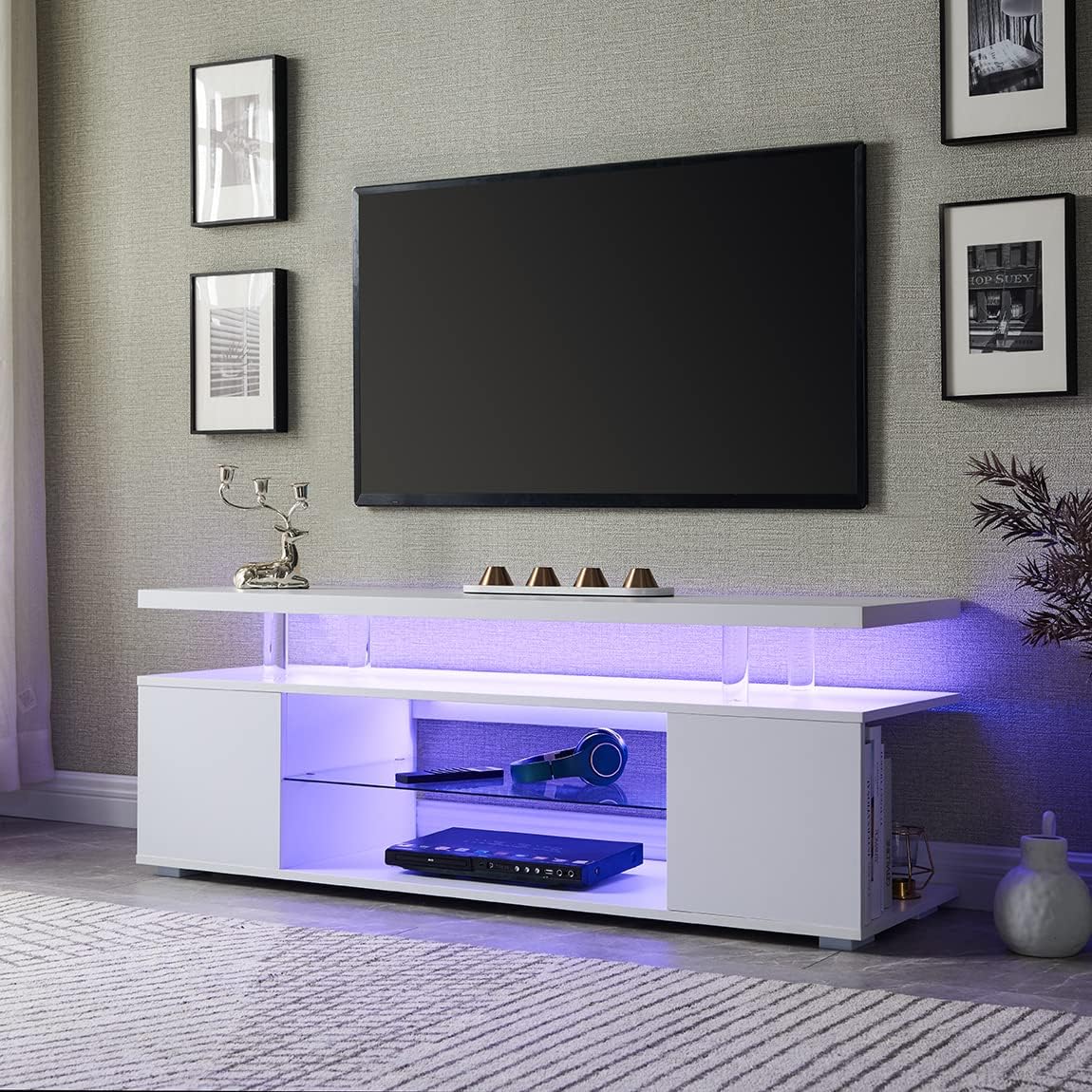 TV Stand for 65 Inch TV LED Gaming Entertainment Center Media Storage Console Table with Large Side Cabinet for Living Room( White)