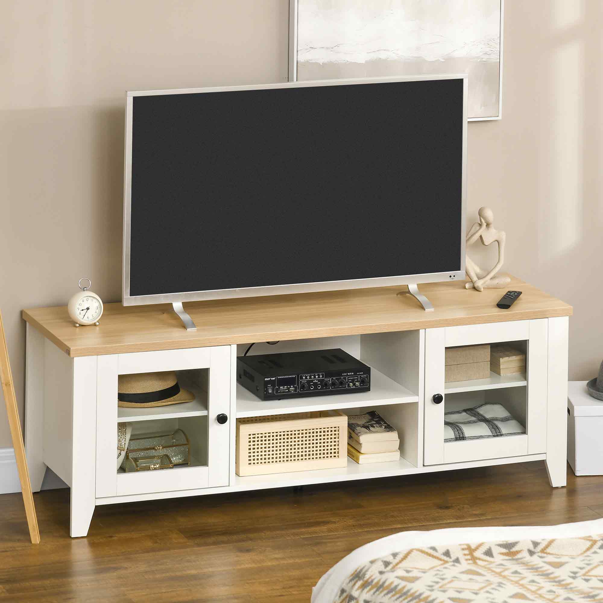 HOMCOM Modern TV Stand, Entertainment Center with Shelves and Cabinets for Flatscreen TVs up to 60